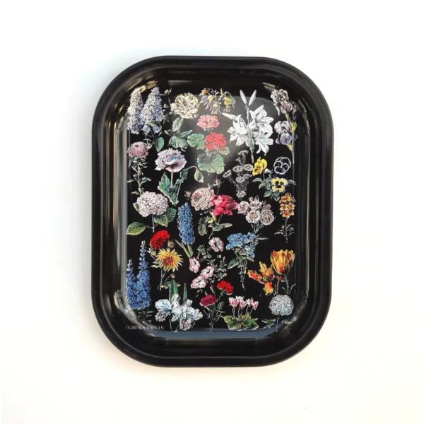 Metal Black Fleurs Tray / Vintage Floral