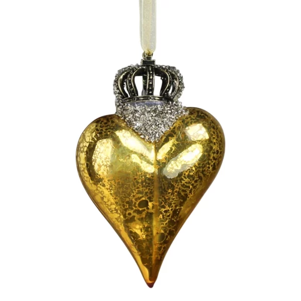 Gold Crowned Heart Ornament, Glass