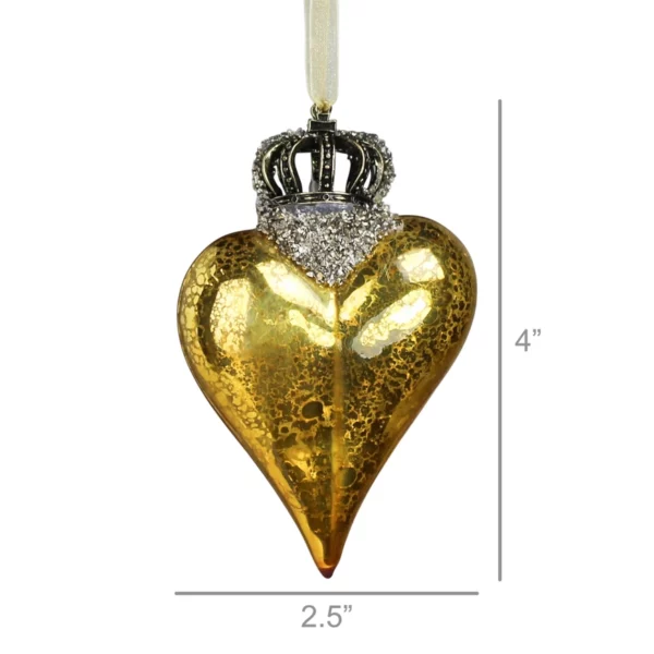 Gold Crowned Heart Ornament, Glass - Image 2