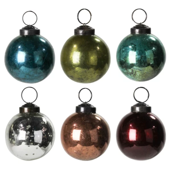 Ornaments, Glass - 2”, Set of 6, Assorted