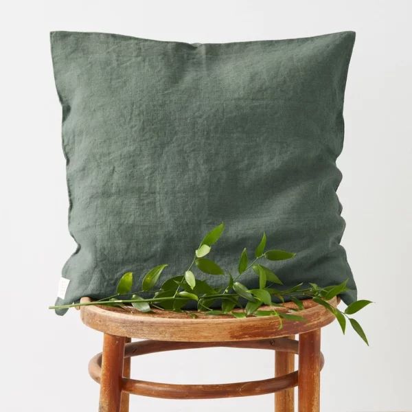 Forest Green Linen Cushion Cover, 20" x 20"