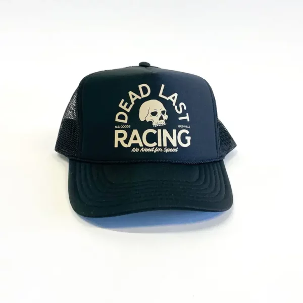 Retro Racing Vibes with an Edge: Racing Skull Retro Foam Trucker Hat