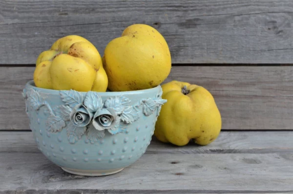 Light Blue Bowl with Roses and Pink Dots, Stoneware - Image 2