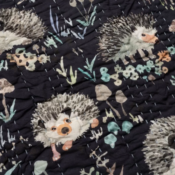 Kantha Pillow, Hedgehogs, 20" x 30" - Image 3