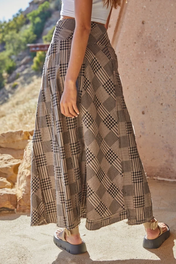 Woven Cotton Linen Plaid Yarn Dye Long Skirt - Image 3