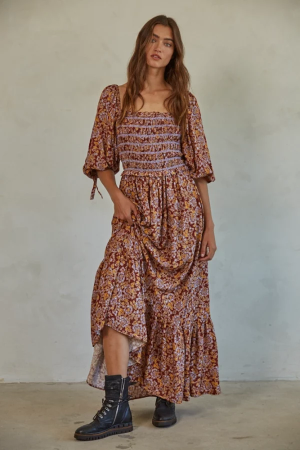 Maroon Floral Maxi Dress - By Together