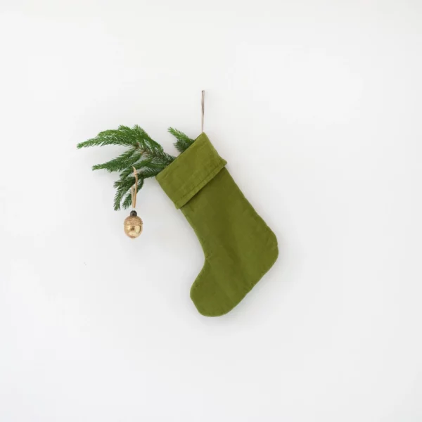 Christmas Green Linen Christmas Stocking