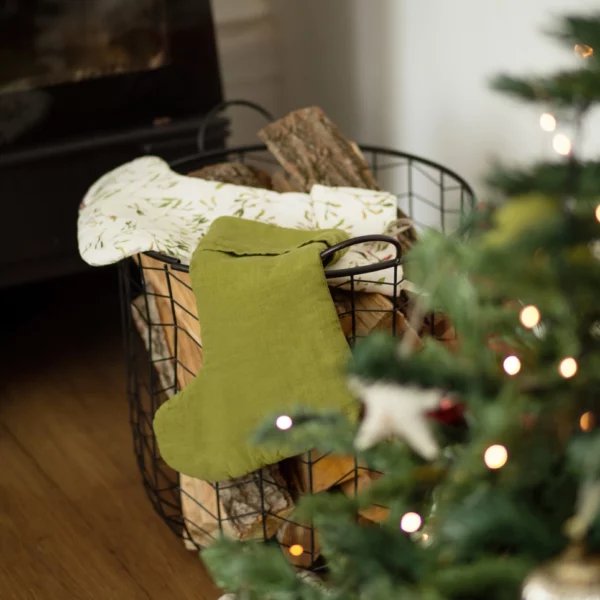 Christmas Green Linen Christmas Stocking - Image 2