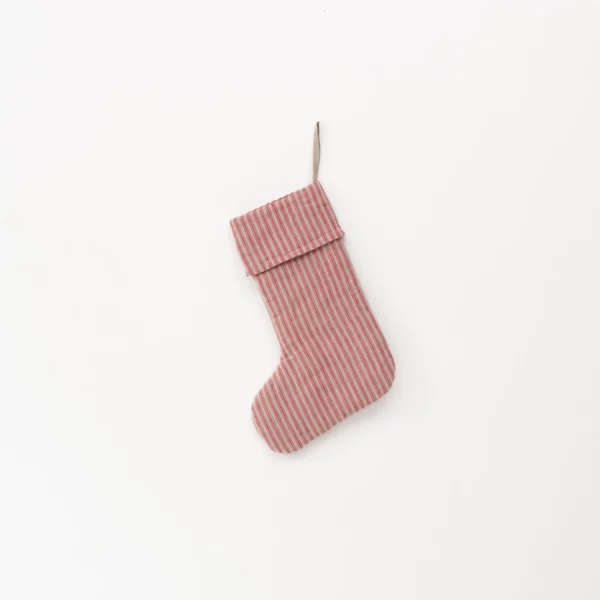 Red Natural Stripes Linen Christmas Stocking - Image 2