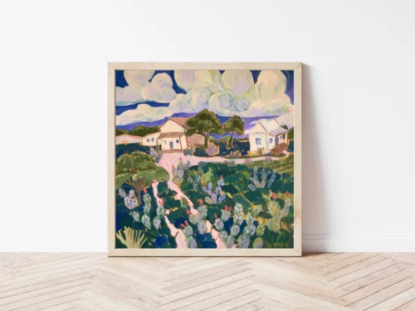 Texas Hill Country Cactus Cottage Farm Print, 12" x 12"