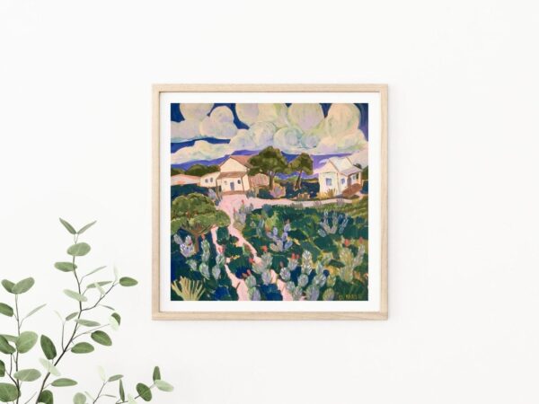 Texas Hill Country Cactus Cottage Farm Print, 12" x 12" - Image 3