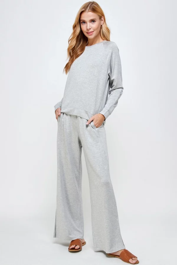 French Terry Wide Leg Pants with Side Slit - Image 6