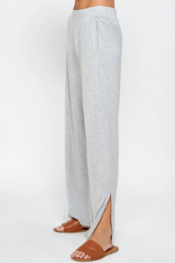 French Terry Wide Leg Pants with Side Slit - Image 3