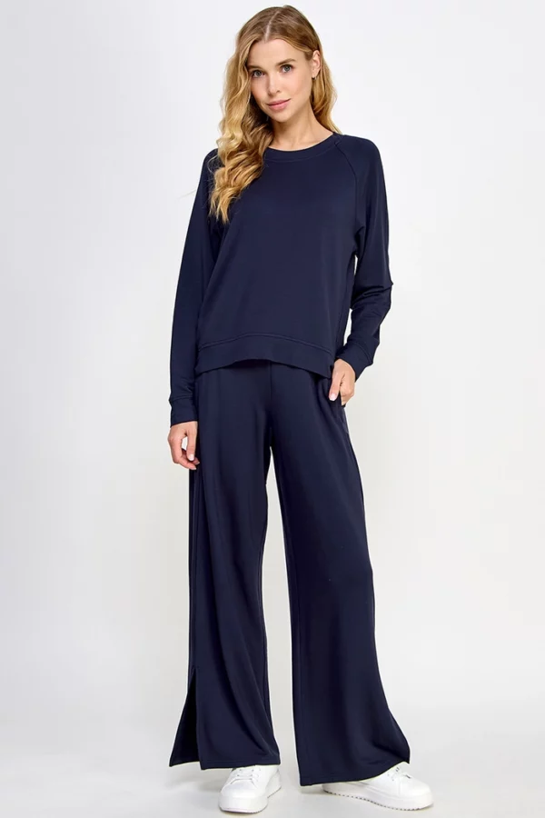 French Terry Wide Leg Pants with Side Slit - Image 12