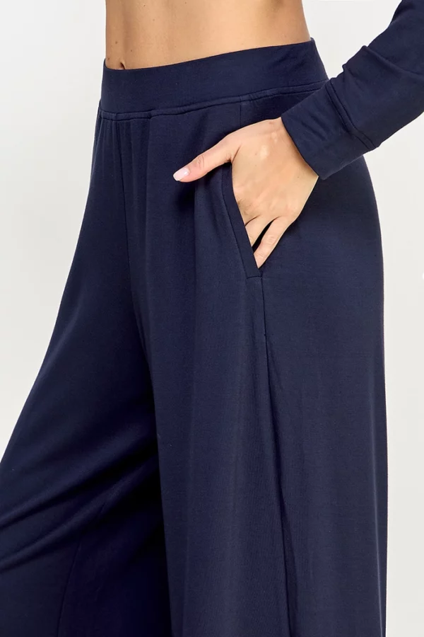 French Terry Wide Leg Pants with Side Slit - Image 11