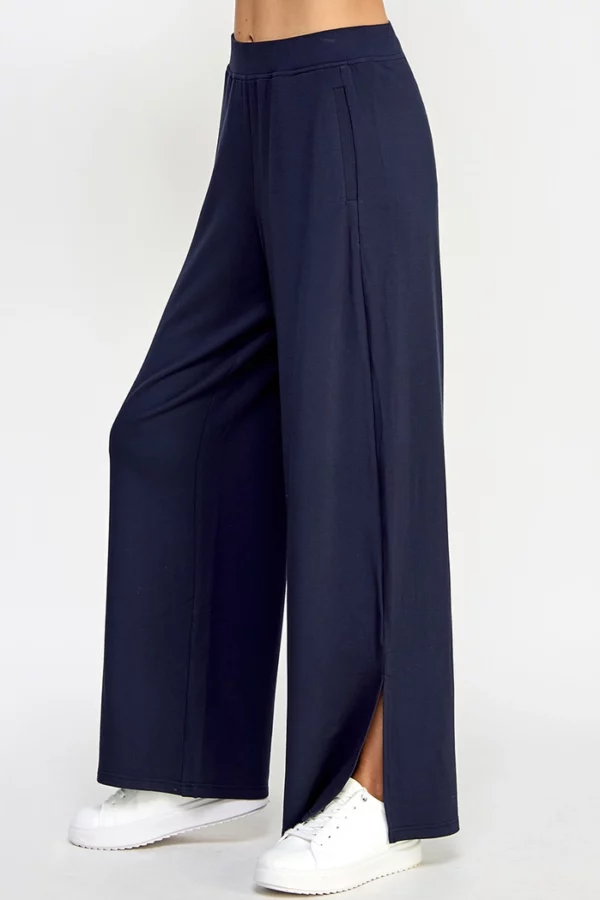 French Terry Wide Leg Pants with Side Slit - Image 7