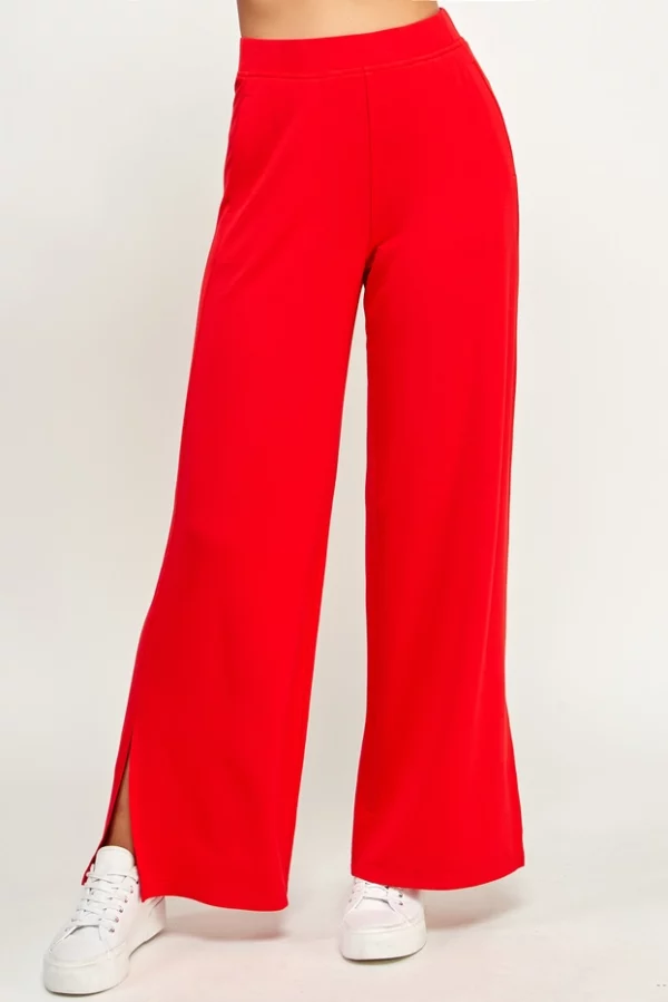 French Terry Wide Leg Pants with Side Slit - Image 17