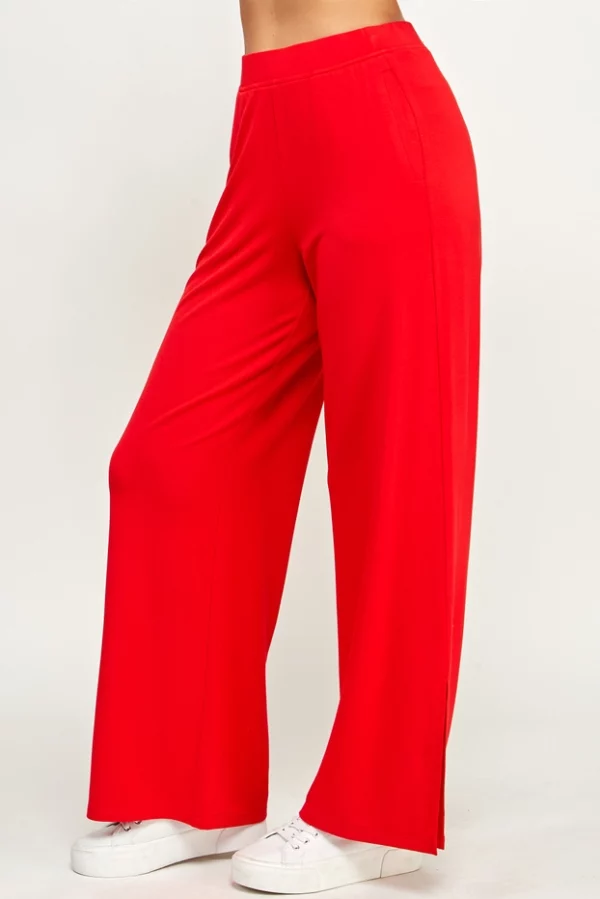 French Terry Wide Leg Pants with Side Slit - Image 16