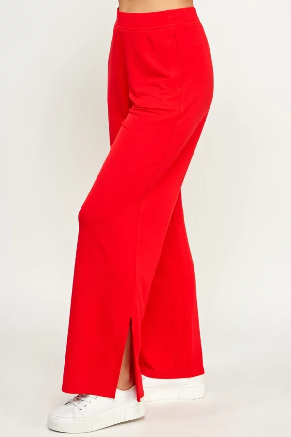 French Terry Wide Leg Pants with Side Slit - Image 15