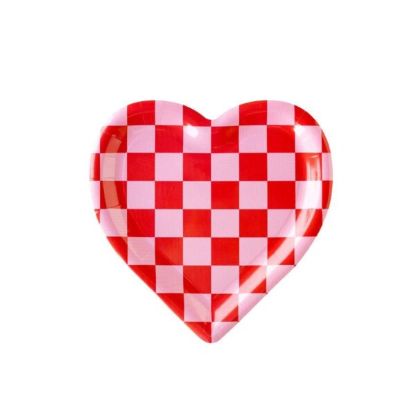 Checkered Heart Shaped Paper Plates