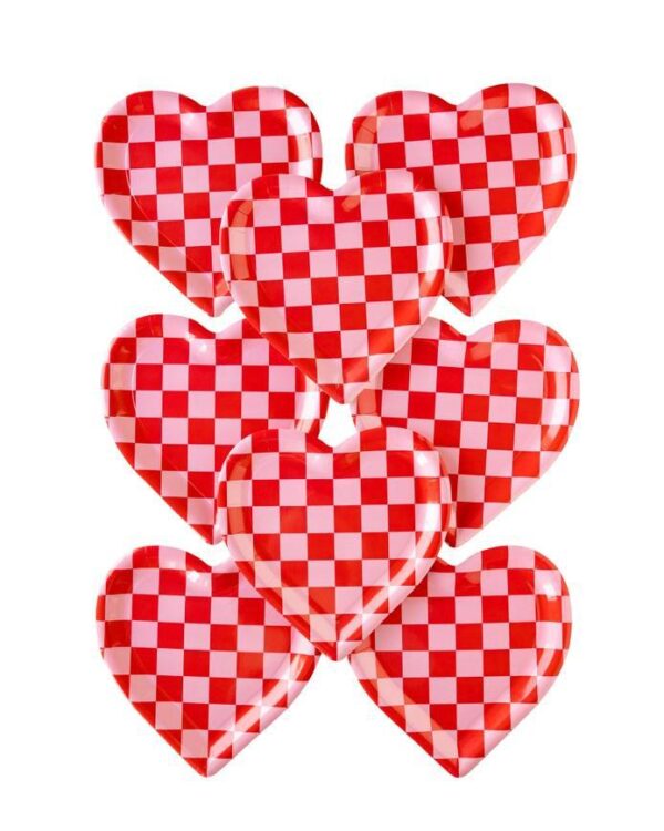 Checkered Heart Shaped Paper Plates - Image 2