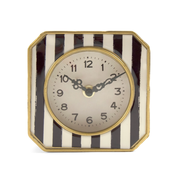 Black and White Striped Clock with Gold Finish