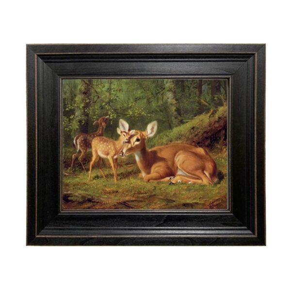 Doe and Twin Fawns by Tait Framed Oil Painting Print, 5" x 6" - Image 2