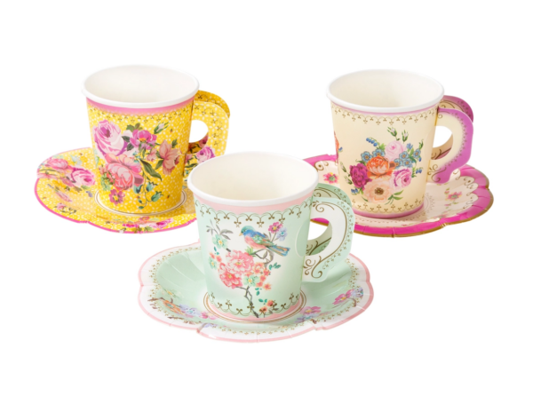 Truly Scrumptious, Vintage Paper Teacups and Saucers Set, 12 Pack