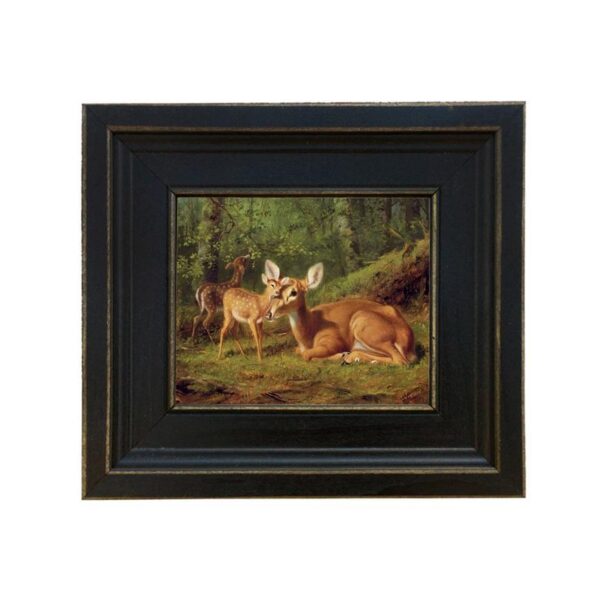 Doe and Twin Fawns by Tait Framed Oil Painting Print, 5" x 6"