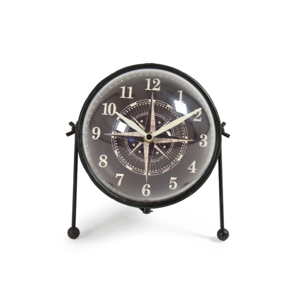 Round Iron Glass Clock, Distressed Black