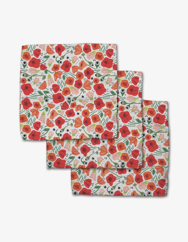 Geometry Poppy Power Dishcloth Set: Eco-Friendly Cleaning with a Pop of Color (3-Pack, 10"x10")