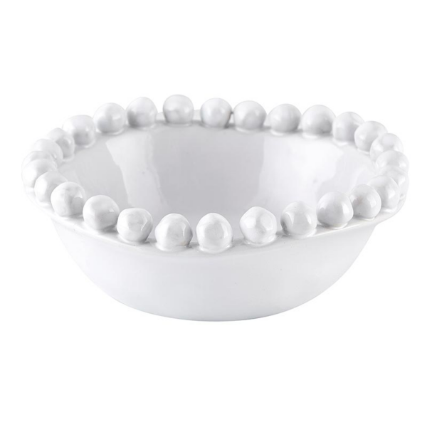 White Ceramic Beaded Bowl - Modern Accent for Home Decor, (5" diameter)