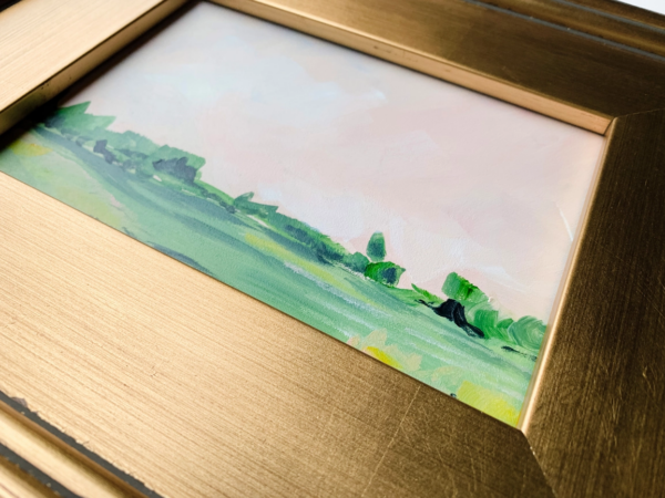 Blush Serenity: Rosé Sky Landscape Painting, 5 x 7 Framed Painting - Image 3