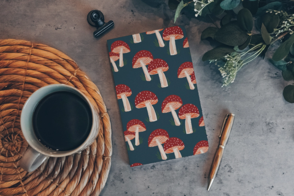 Into the Enchanted Grove: Navy Mushroom Layflat Journal Notebook - Image 4