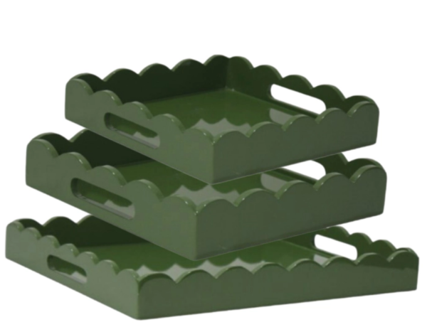 Moss Green High Gloss Scalloped Serving Tray: Modern Elegance for Every Occasion