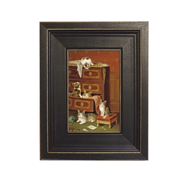 Musical Kittens: A New Hiding Place by Jules Leroy (Framed Oil Painting Print on Canvas, 4"x6")