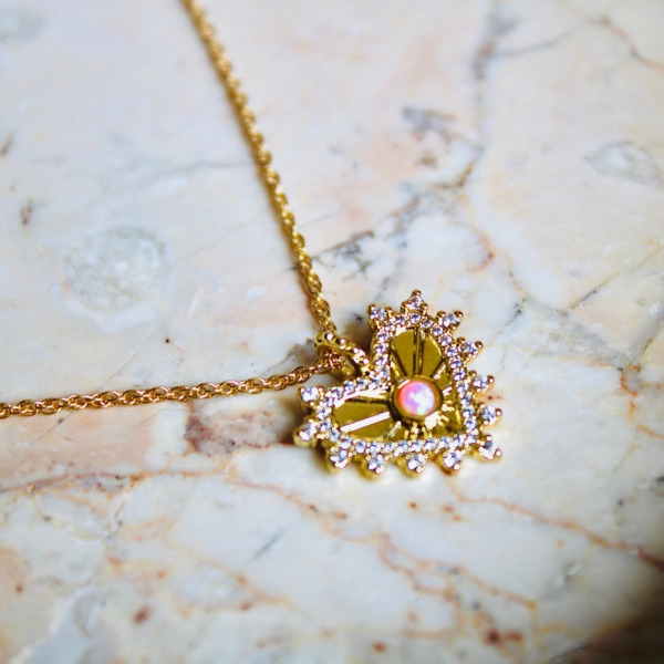 Delicate Devotion: Pink Opal Heart Pendant Necklace (18") - Image 2