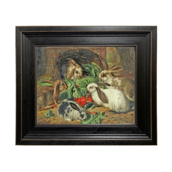 Rabbits Meal: Framed Early American Oil Painting Print on Canvas (4"x6") - Image 4