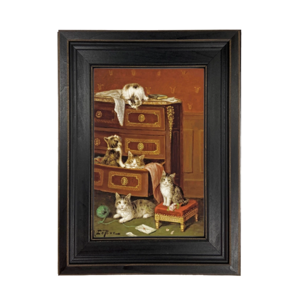 Musical Kittens: A New Hiding Place by Jules Leroy (Framed Oil Painting Print on Canvas, 4"x6") - Image 4