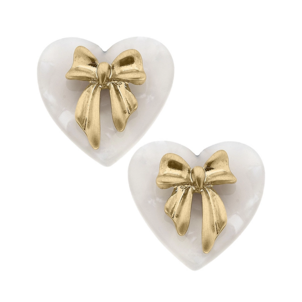 Cecelia Bow & Mother-of-Pearl Heart Stud Earrings