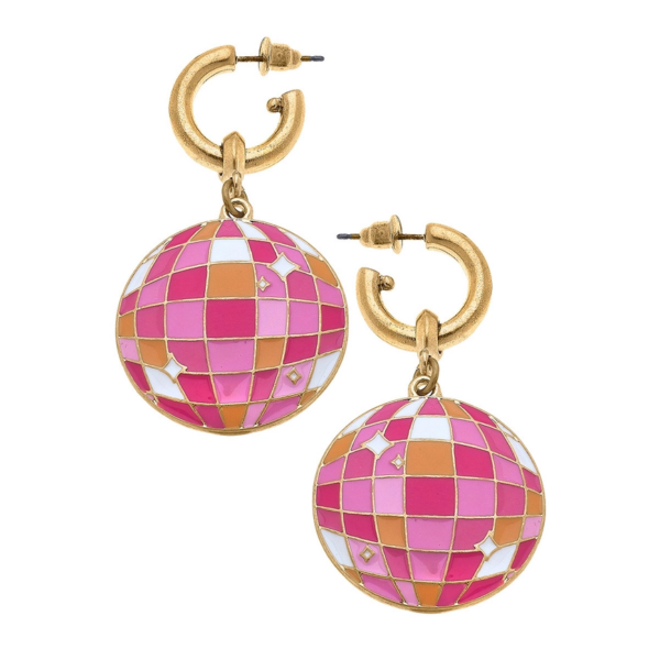 Rodeo Disco Ball Enamel Drop Hoop Earrings