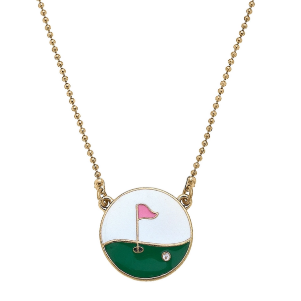 Hole in One Enamel Golf Necklace in Green