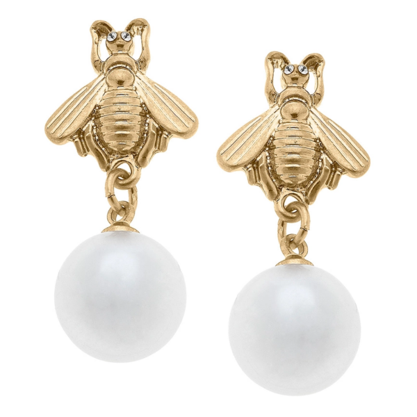 Brenda Bee Pearl Drop Earrings in Worn Gold