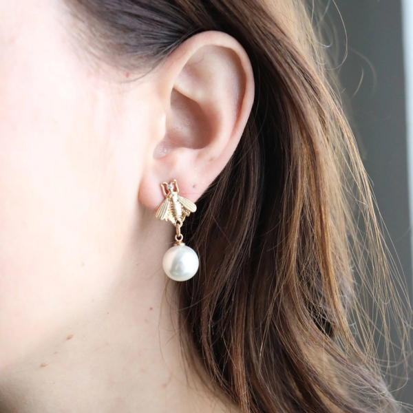 Brenda Bee Pearl Drop Earrings in Worn Gold - Image 2