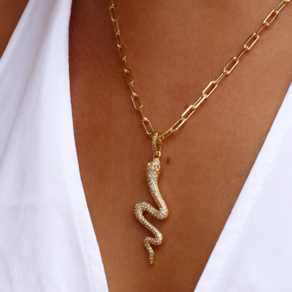 Striking Elegance: Pave Snake Charm Necklace (18")