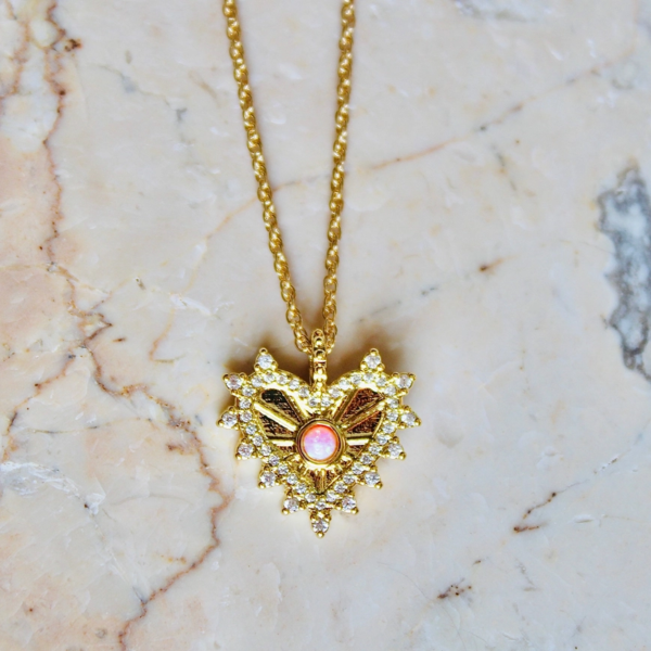 Delicate Devotion: Pink Opal Heart Pendant Necklace (18")
