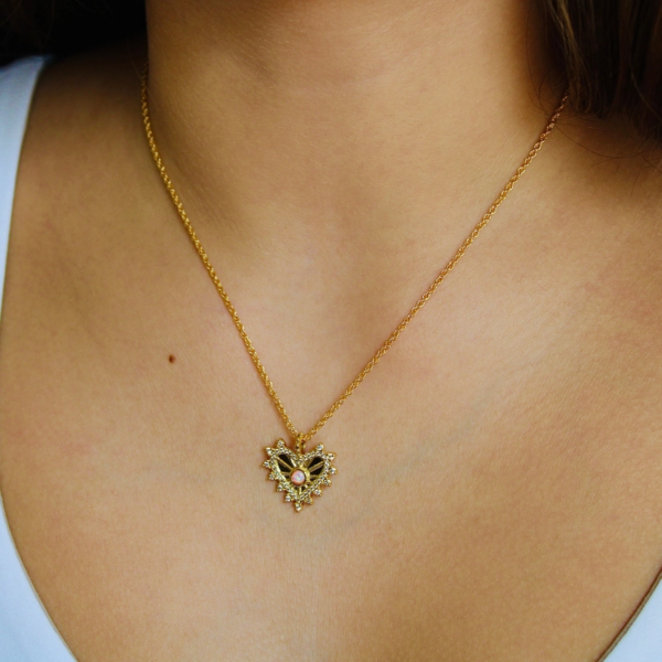 Delicate Devotion: Pink Opal Heart Pendant Necklace (18") - Image 3