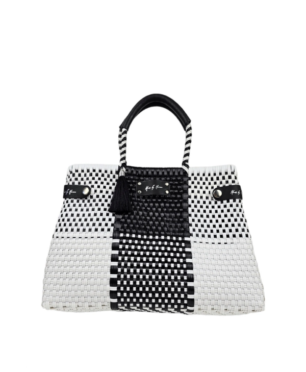 Less Pollution Convertible Handbag: Eco-Friendly Luxury for the Modern Woman, Black & White