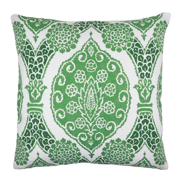 Camilla Leaf Print Pillow | Green & White Medallion Design (22" x 22")