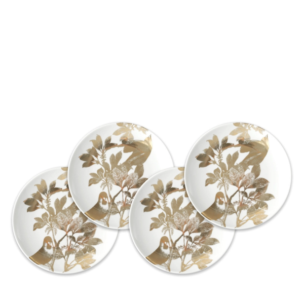 Luxe Gold Arbor Birds Small Plates (Set of 4) | Sophisticated Elegance for Appetizers & Desserts